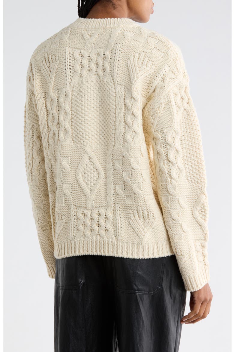 Patchwork Cable Knit Sweater, Alternate, color, BONE