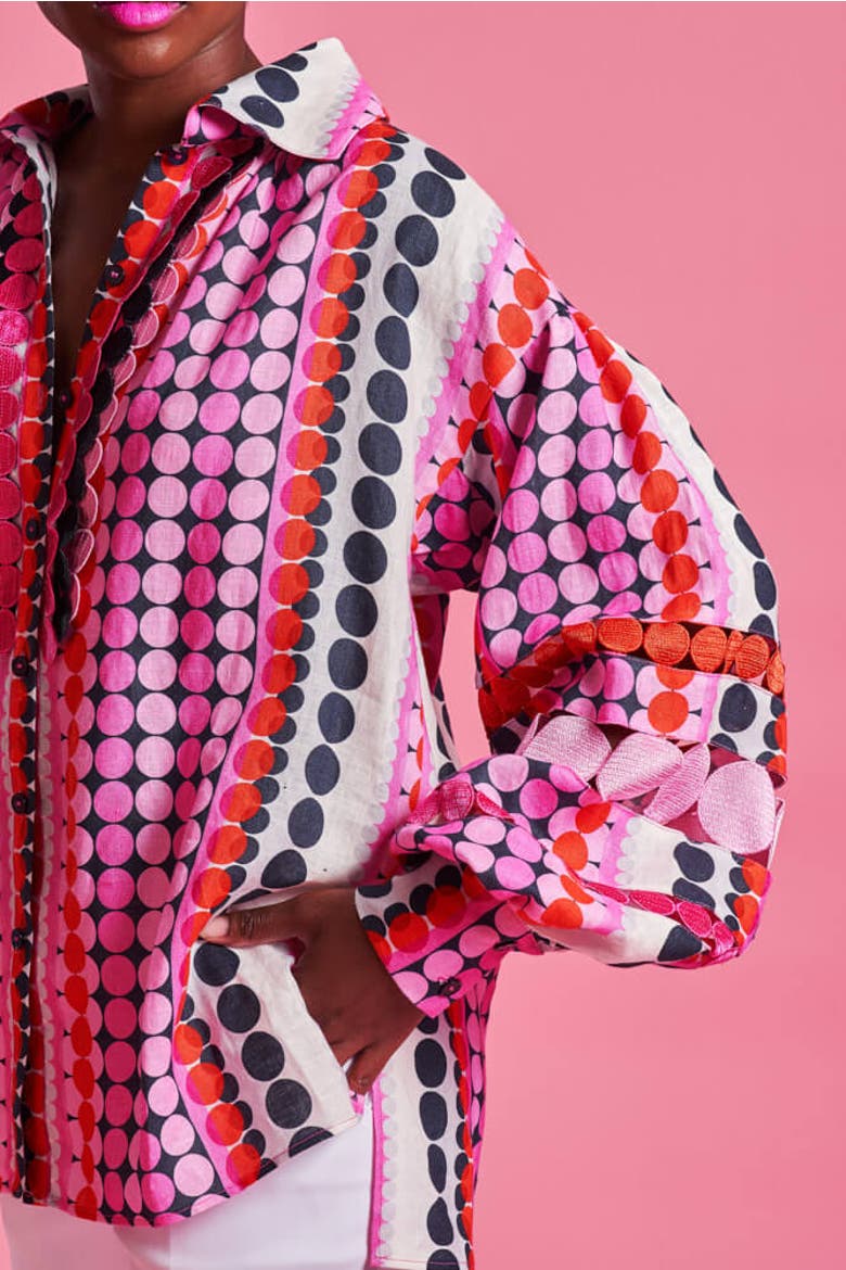 Over Sized Printed Linen Statement Blouse, Alternate, color, Multicolour