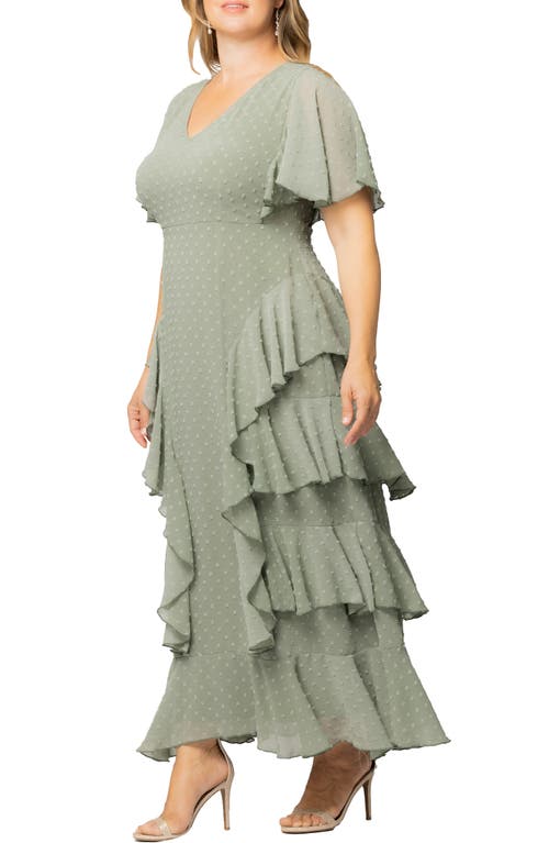Kiyonna Tour De Flounce Tiered Maxi Dress In Sage Dot