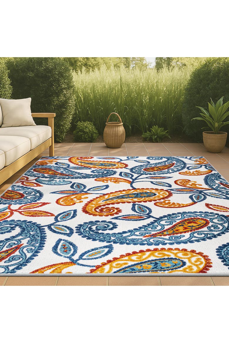 Julien Paisley High-Low Light Indoor/Outdoor Area Rug, Alternate, color, Orange/Blue