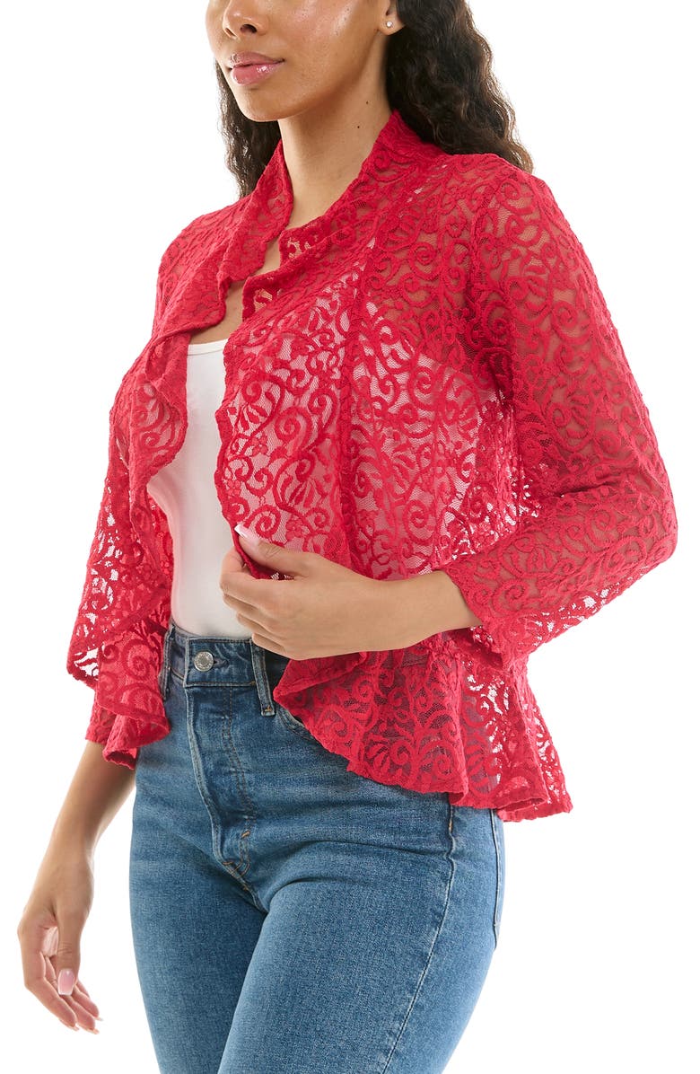 Nina Leonard Lace Three-Quarter Sleeve Bolero, Alternate, color, Cherry