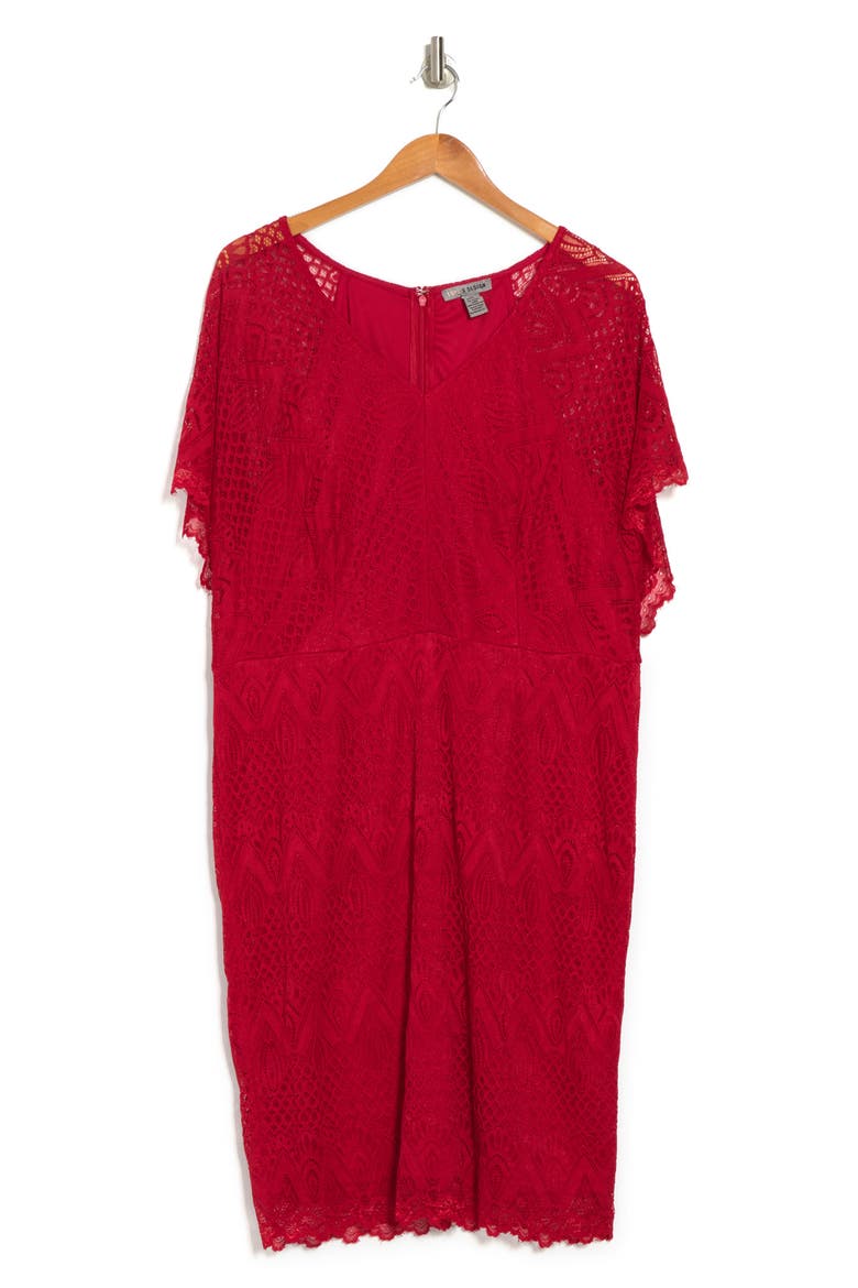 Jeanne V-Neck Lace Dolman Dress, Alternate, color, RED