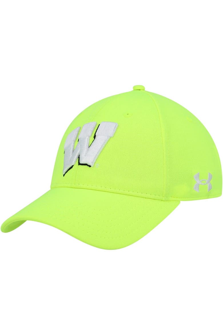 Men's Under Armour  Neon Green Wisconsin Badgers Signal Caller Performance Adjustable Hat, Main, color, Neon Green