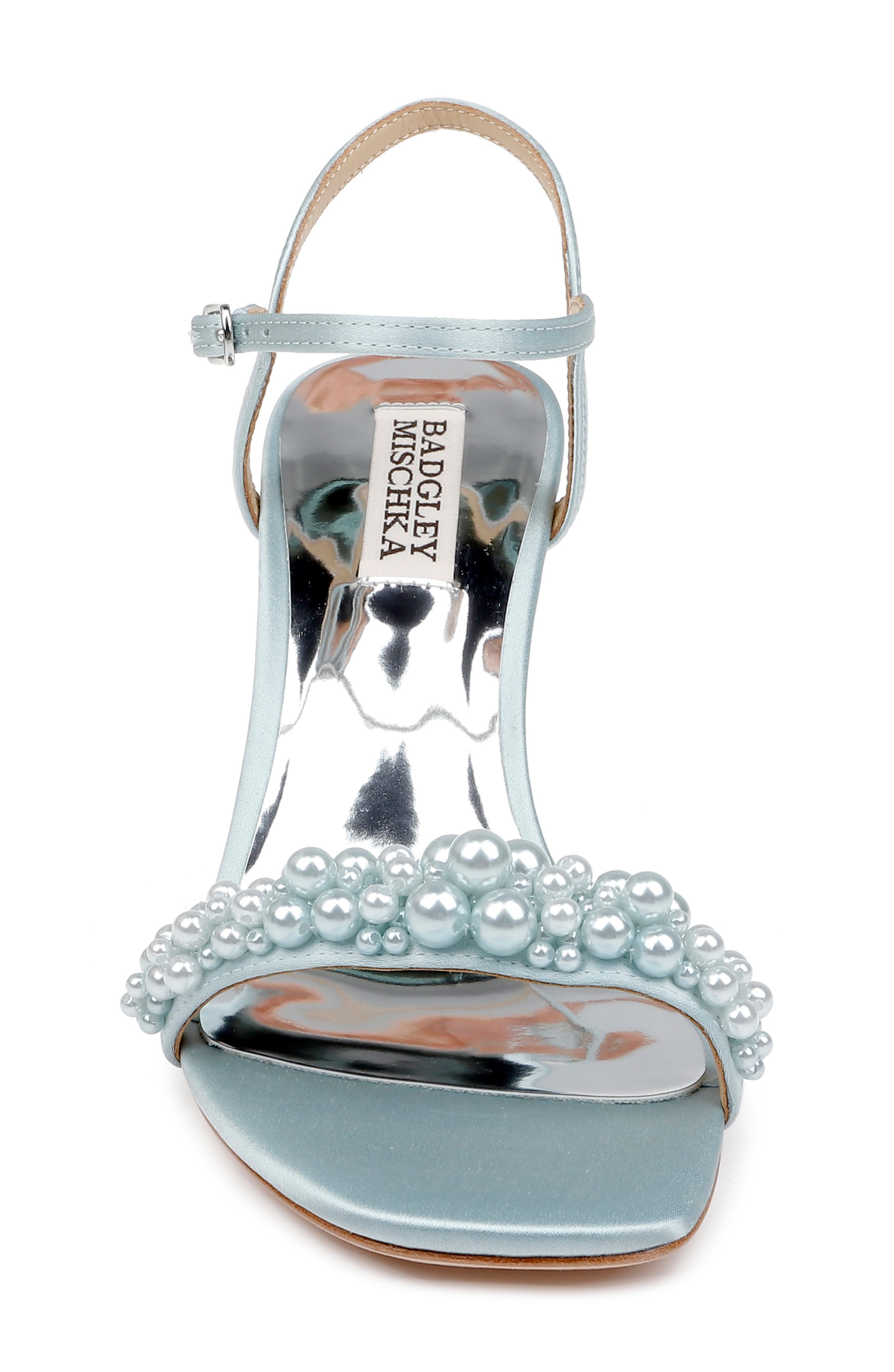 BADGLEY MISCHKA Caitlyn Metallic Satin Sandal, Alternate, color, Mist St