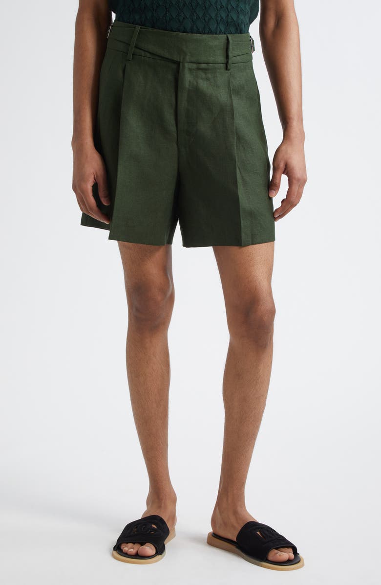 Dolce&Gabbana Side Tab Linen Shorts, Main, color, V0304 Militare Scuro