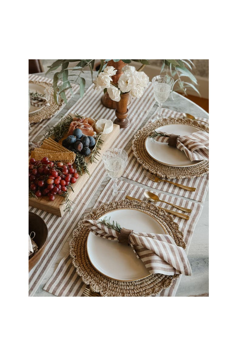 Linen Dinner Napkins Set of 4, 20 x 20" - Amalfi Stripe, Alternate, color, Brown and Cream