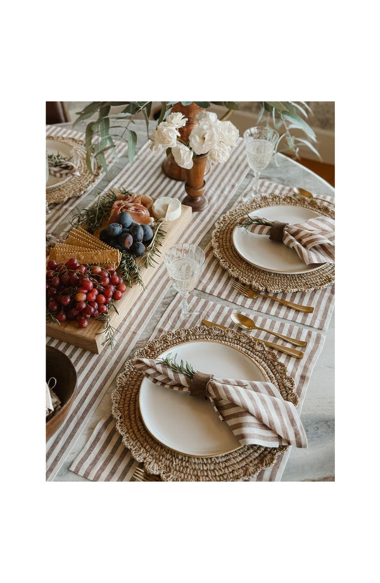 Solino Home Linen Dinner Napkins - Amalfi Stripe, 20" x 20", Alternate, color, Brown And Cream