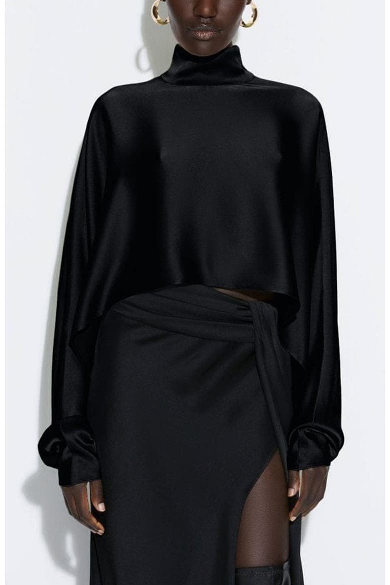 Satin Caftan Top, Alternate, color, Black