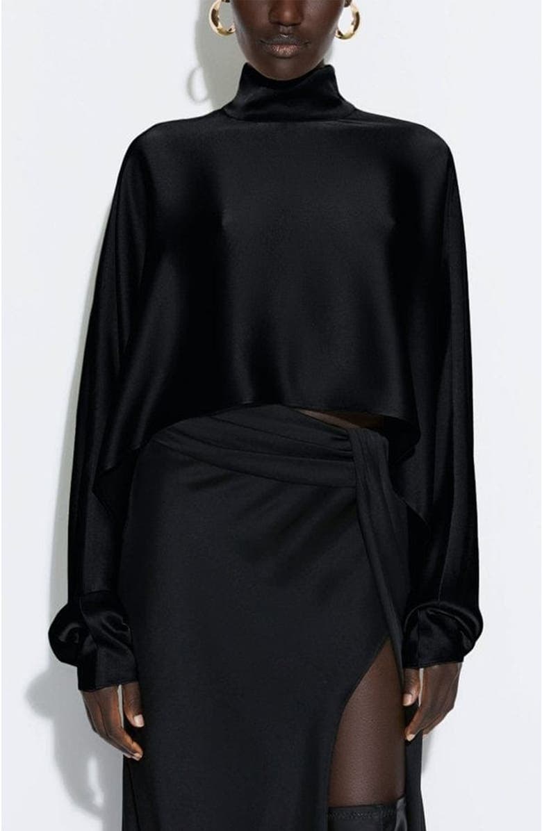 LAPOINTE Satin Caftan Top, Alternate, color, Black