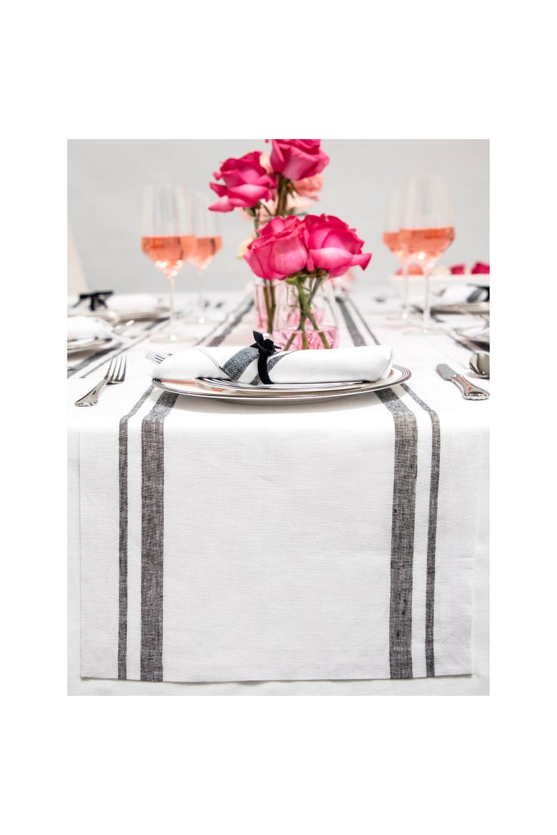 Linen Table Runner - French Stripe, Main, color, Black and White
