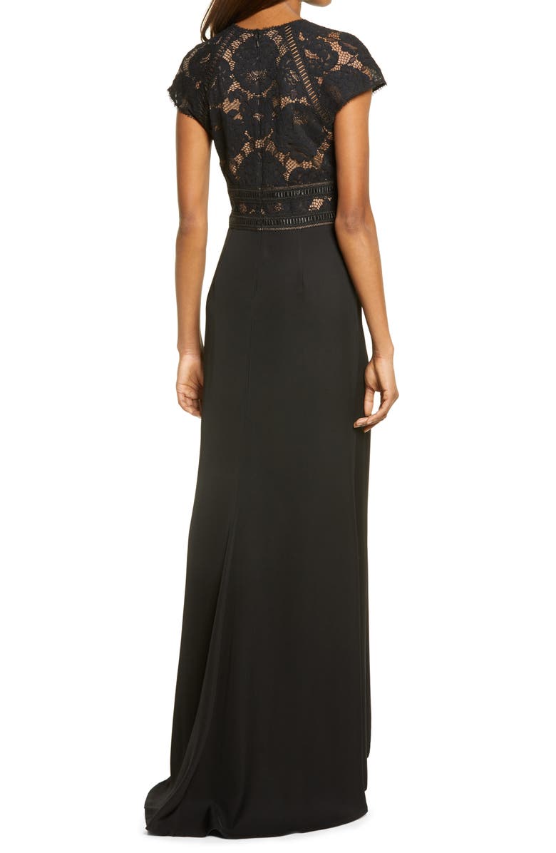 Tadashi Shoji Lace 
Crepe A-Line Gown, Alternate, color, Black/ Nude