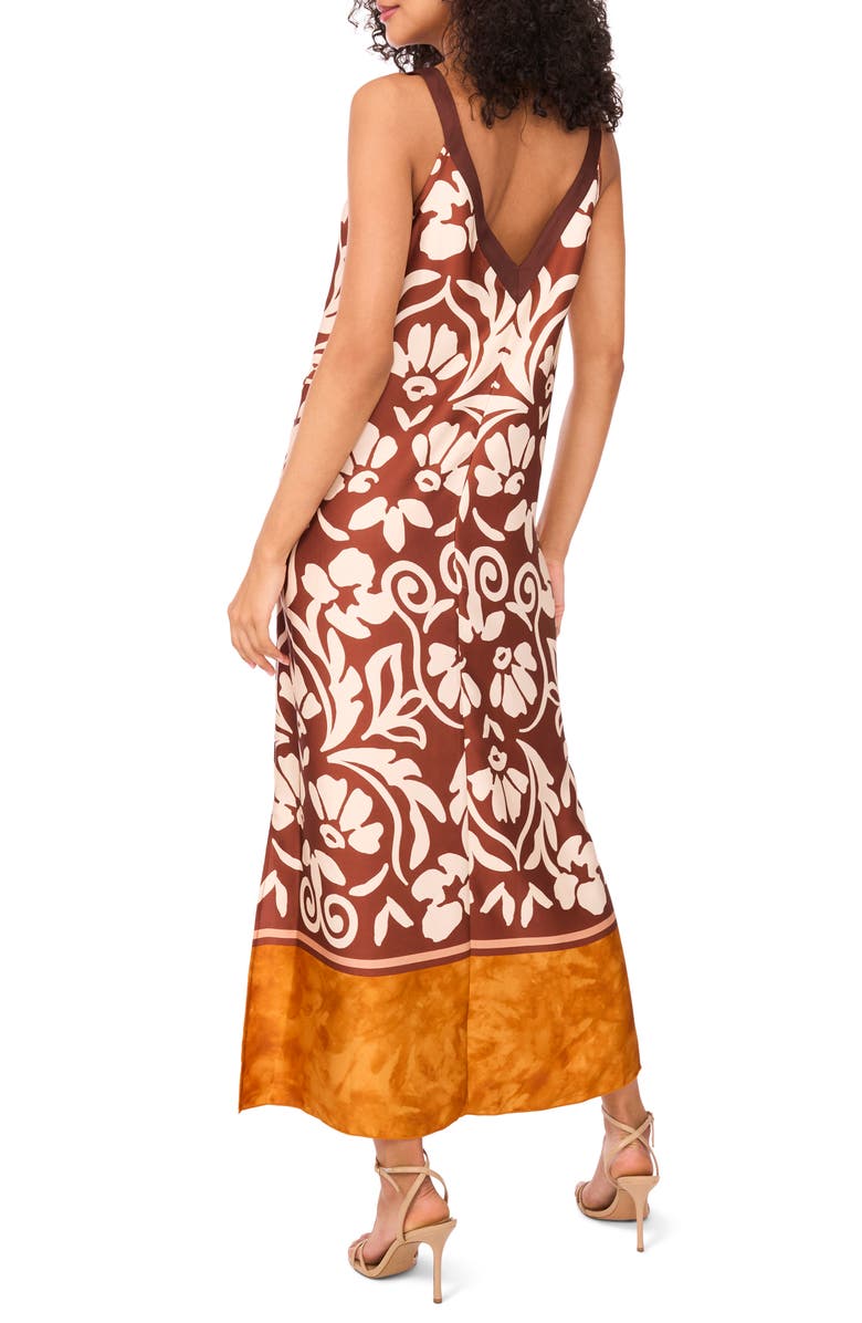 Halogen<sup>®</sup> Floral Border Print Sleeveless Satin Maxi Dress, Alternate, color, Cafe