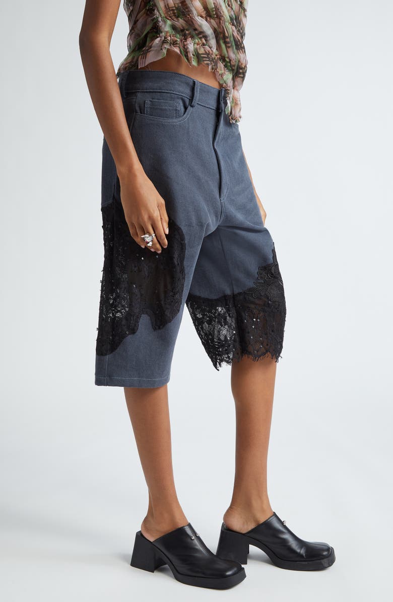 Collina Strada Mikaela Lace Patched Denim Bermuda Shorts, Alternate, color, 