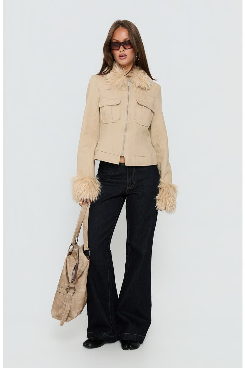 Nindie Faux Fur Contrast Jacket, Alternate, color, TAN