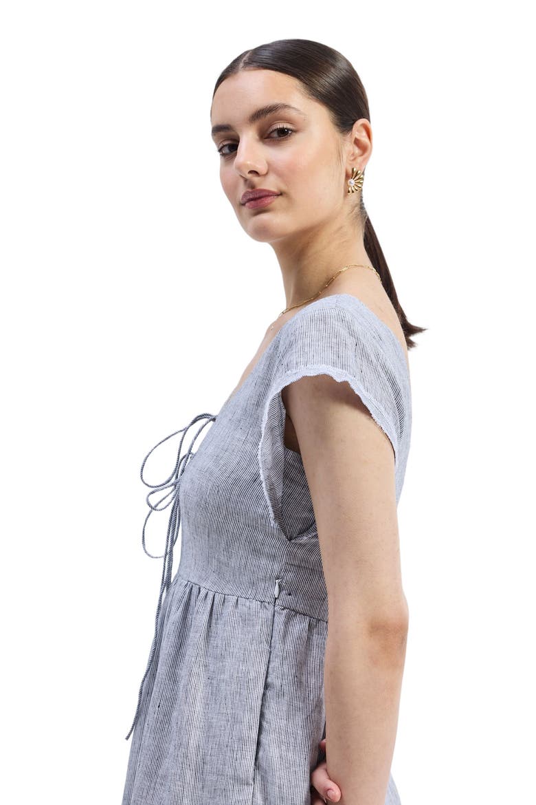 Gathered Tiered Dress with Front-ties Linen stripes, Alternate, color, Pin Striped Linen