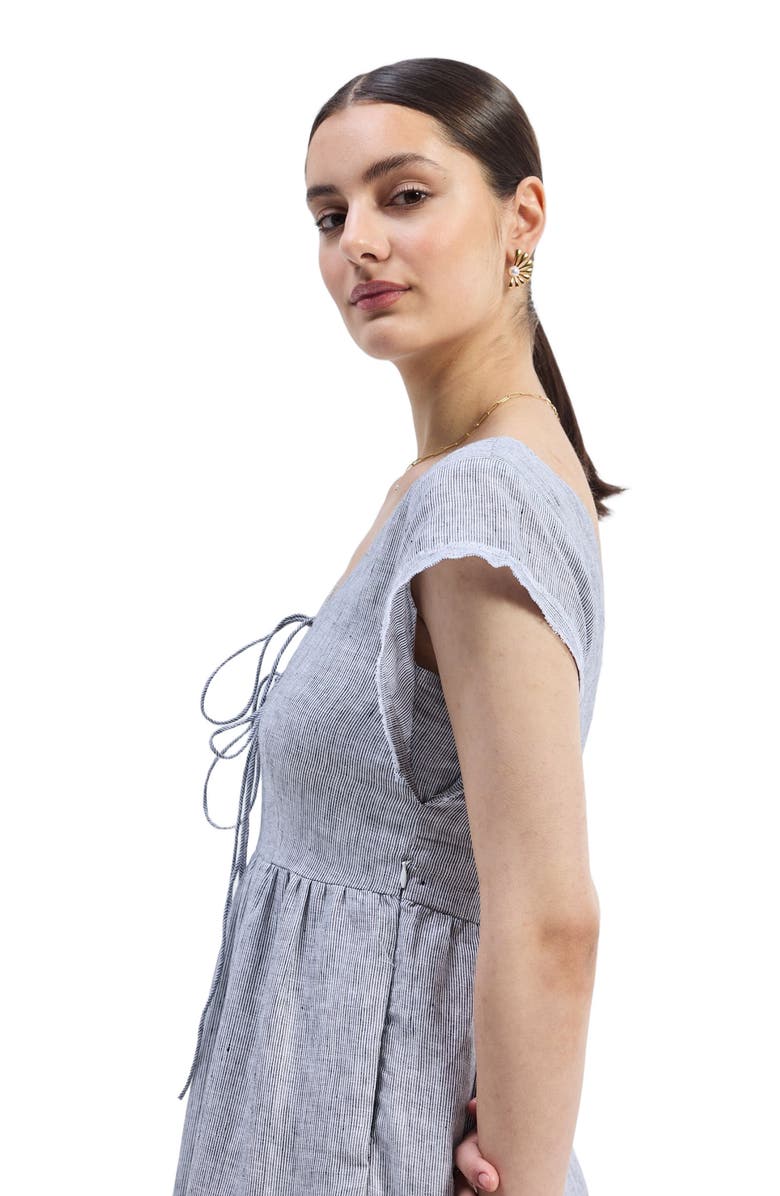 Reistor Womens Gathered Tiered Dress with Front-ties - Linen stripes Medium, Alternate, color, Pin Striped Linen