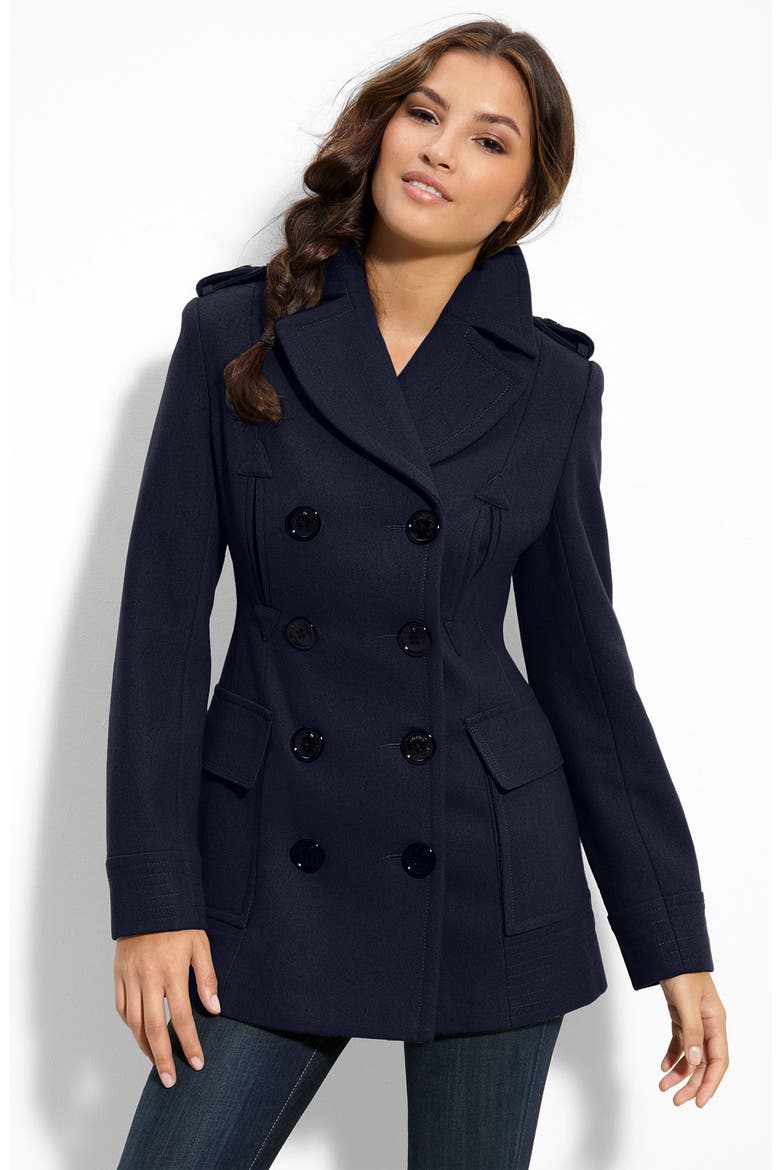 Wool Blend Peacoat (Nordstrom Exclusive), Main, color, NAVY