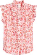 Caslon® Ruffle Sleeve Cotton Blend Top