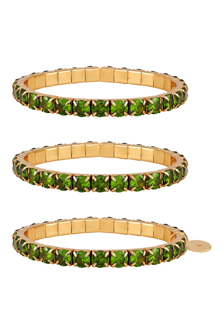 Set of 3 Stretch Bracelets, Main, color, GREEN