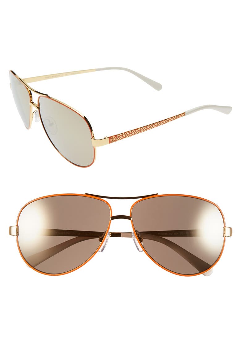 60mm Aviator Sunglasses, Main, color, GOLD ORANGE