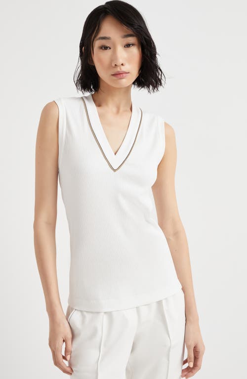 Brunello Cucinelli Ribbed Jersey Top In Off-white