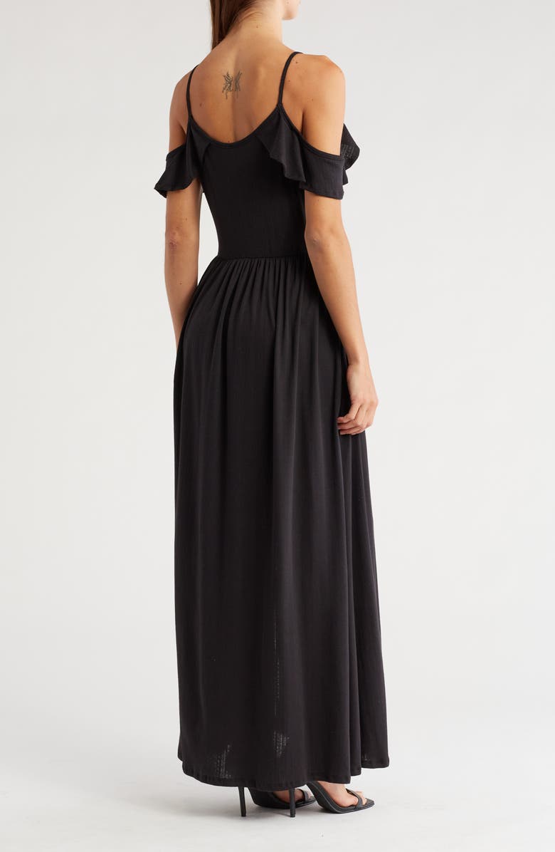 GO COUTURE Ruffle Cold Shoulder Maxi Dress, Alternate, color, Black1