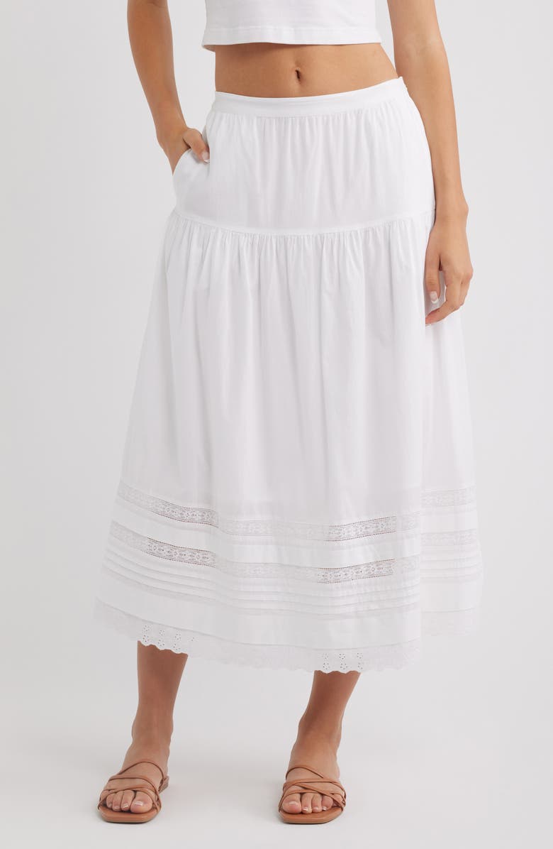 Madewell Pintucked Midi Skirt, Main, color, White