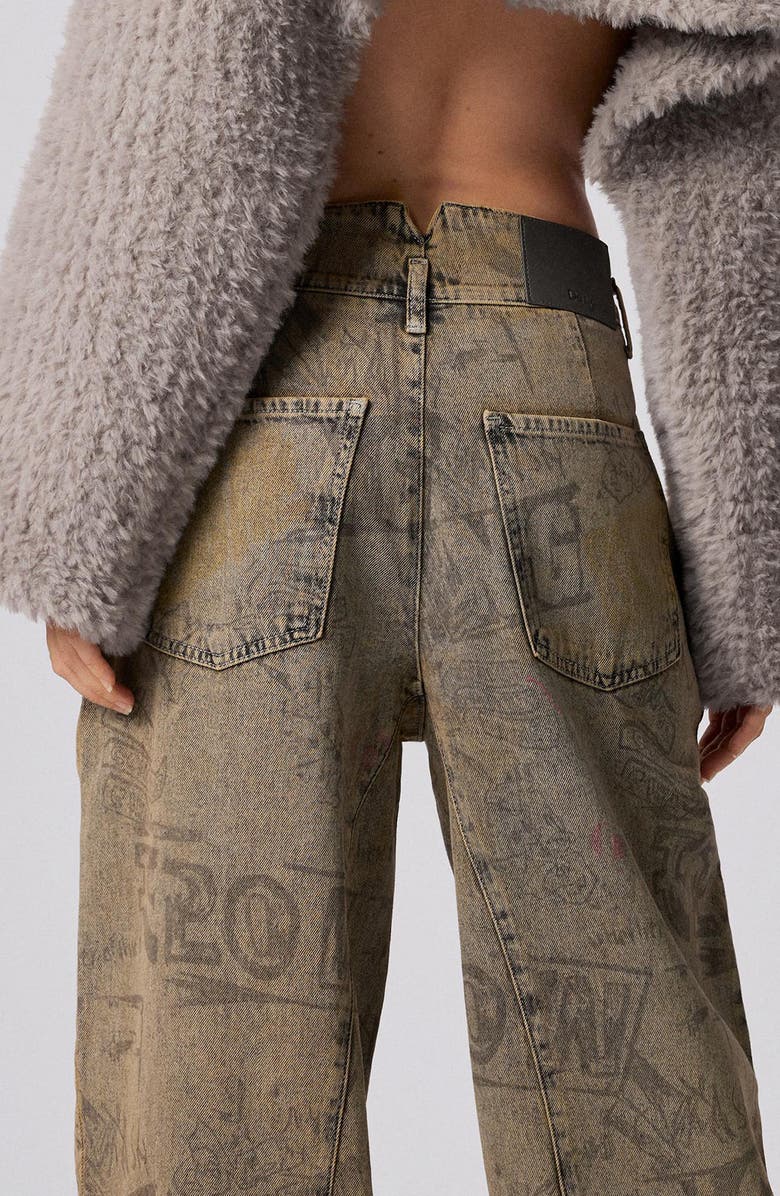 Desigual Graffiti Print Wide Leg Jeans, Alternate, color, Medium Beige