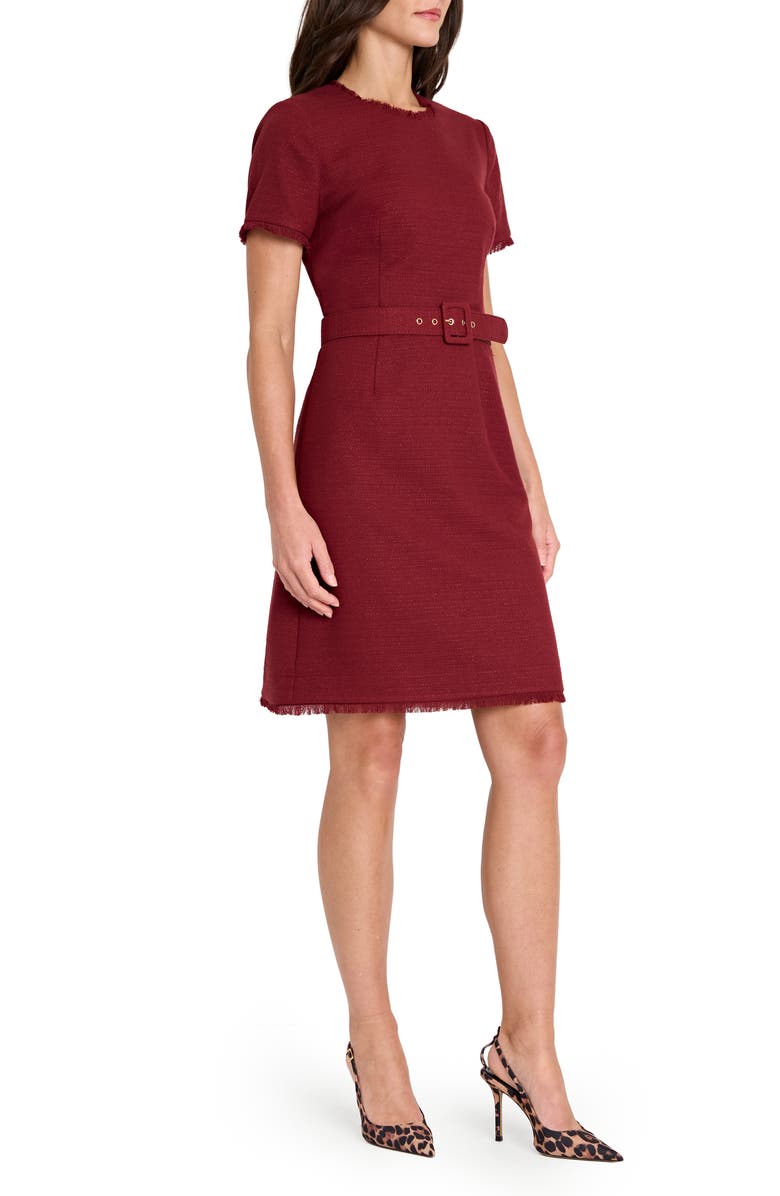 Tahari ASL Metallic Bouclé Sheath Dress, Alternate, color, Wine