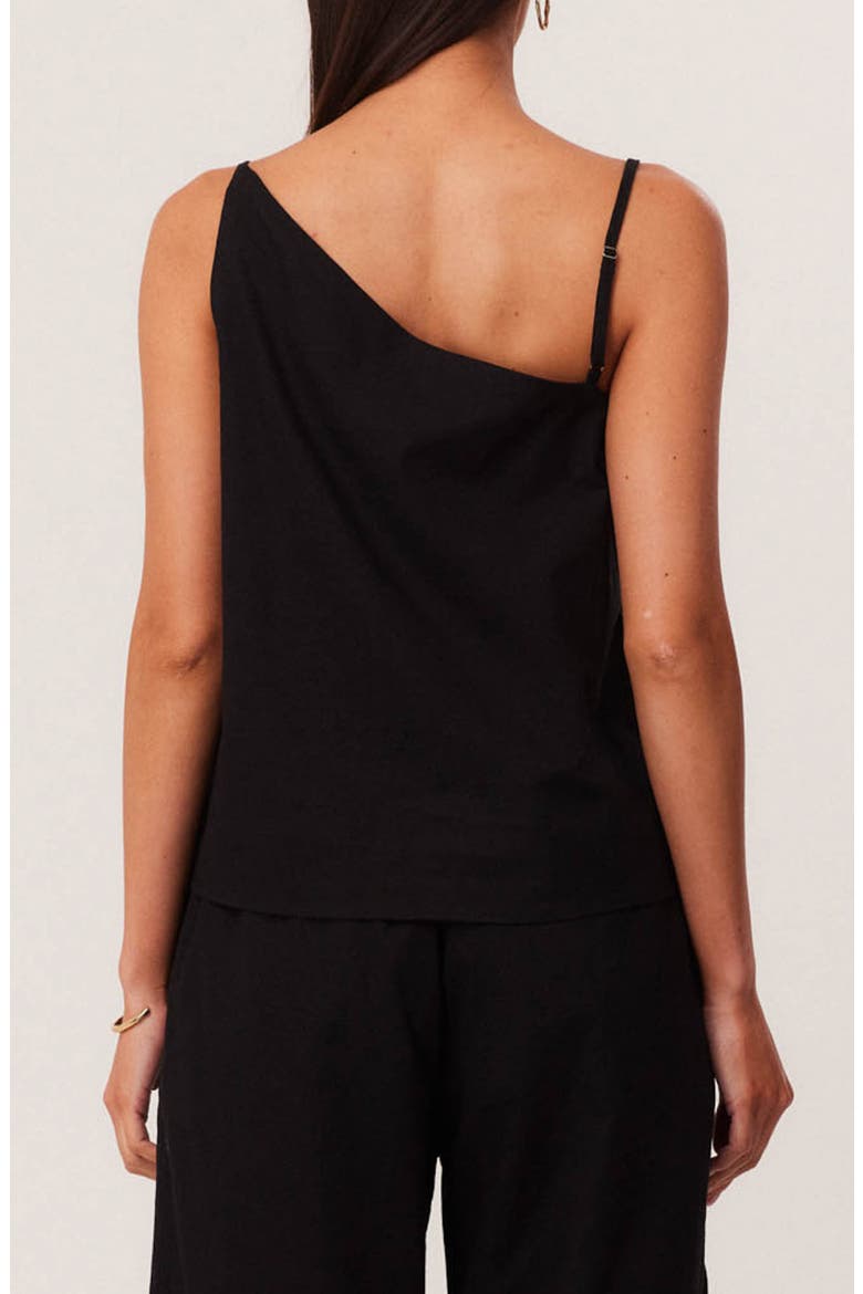 Ismene Asymmetrical One Shoulder Linen & Cotton Blend Top, Alternate, color, BLACK