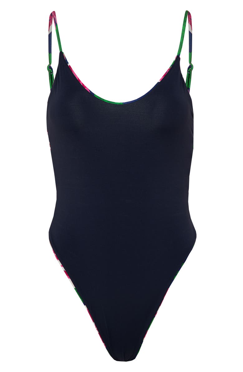 Maaji Meadow Roses Olenna Reversible One-Piece Swimsuit, Alternate, color, Dark Blue