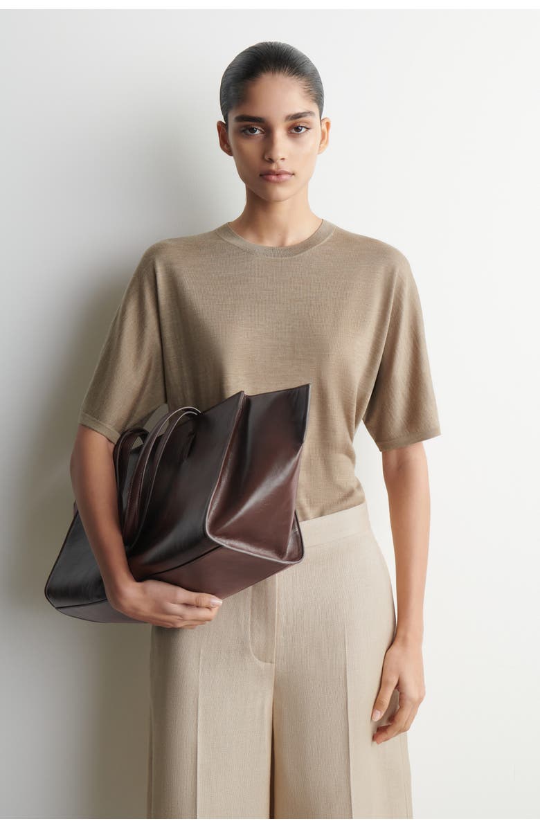 COS Knitted Merino Wool T-Shirt, Main, color, Light-Brown Mélange