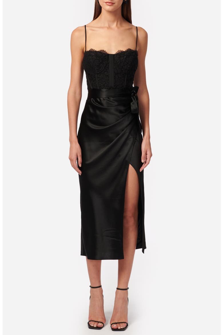 Tricia Lace & Satin Slipdress, Main, color, BLACK