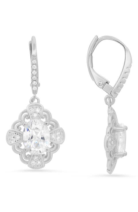 Sterling Silver Filigree CZ Drop Earrings