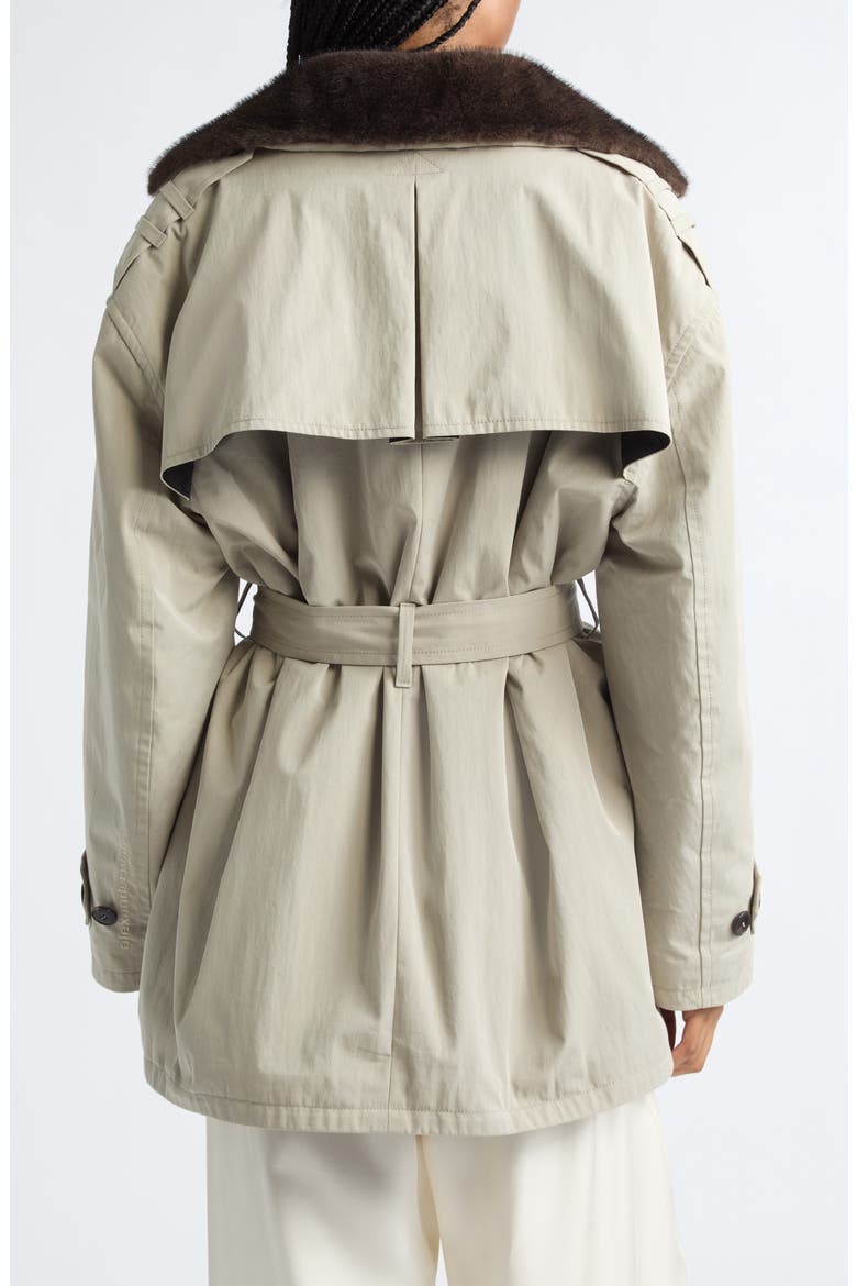 Faux Fur Collar Oversized Trench Coat, Alternate, color, STONE