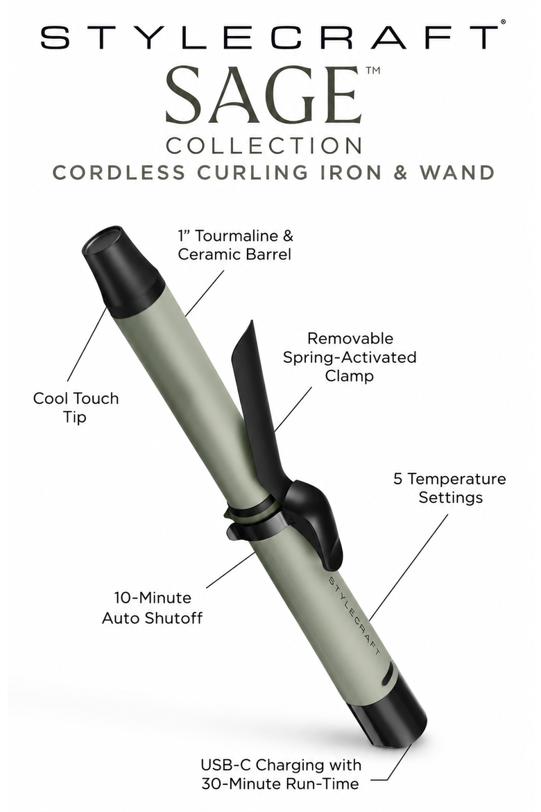 Sage Cordless Curling Iron Wand, Alternate, color, Sage