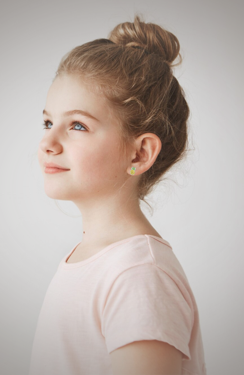 Little Miss Zoe Pineapple Stud Earrings, Alternate, color, Yellow