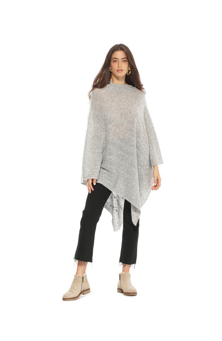 Monticelli Cashmere Pure Cashmere Textured Knit Poncho, Alternate, color, Light Gray