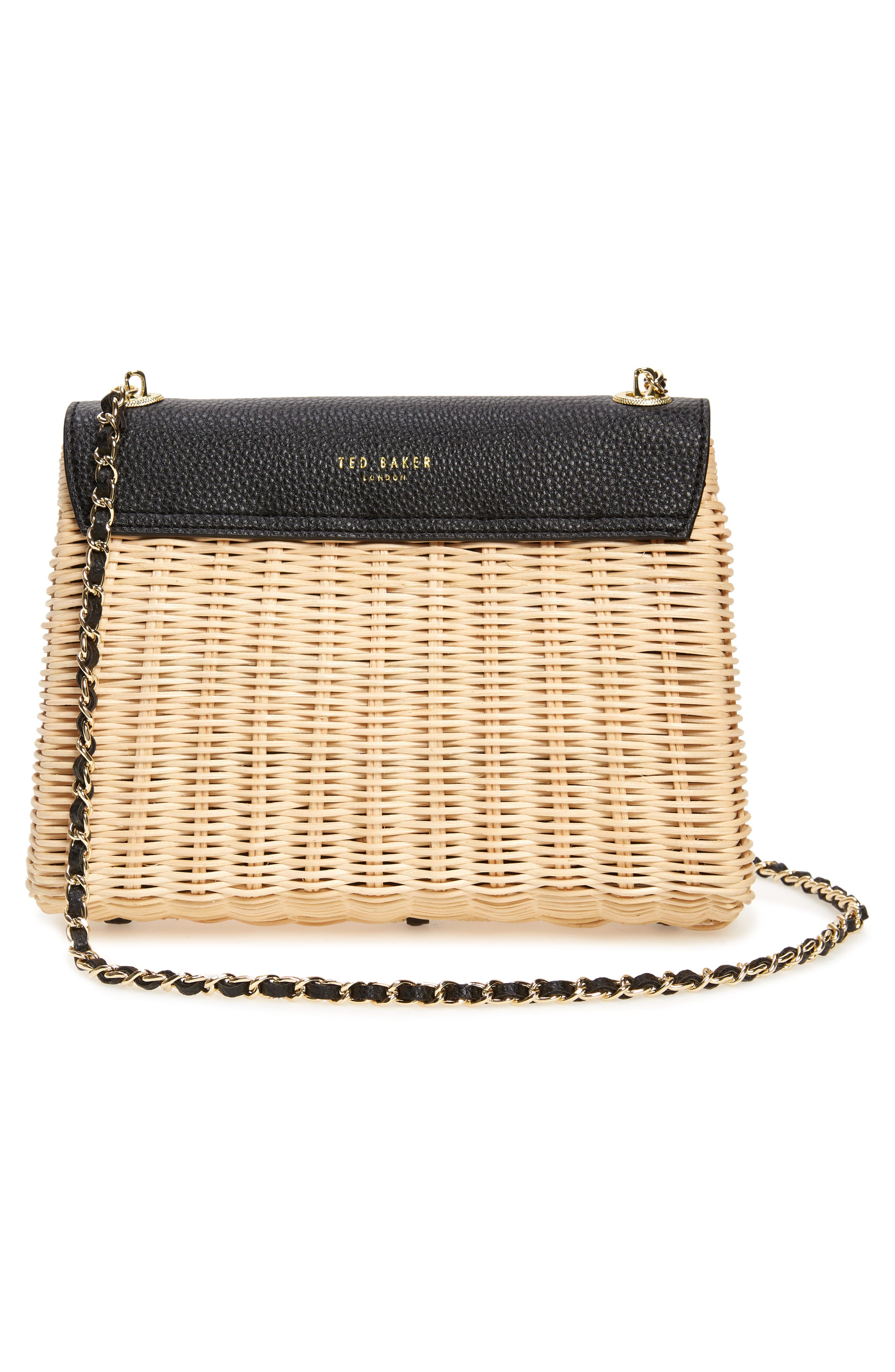 Ted Baker London Janiya Faux Leather & Woven Rattan Crossbody Bag, Alternate, color, 