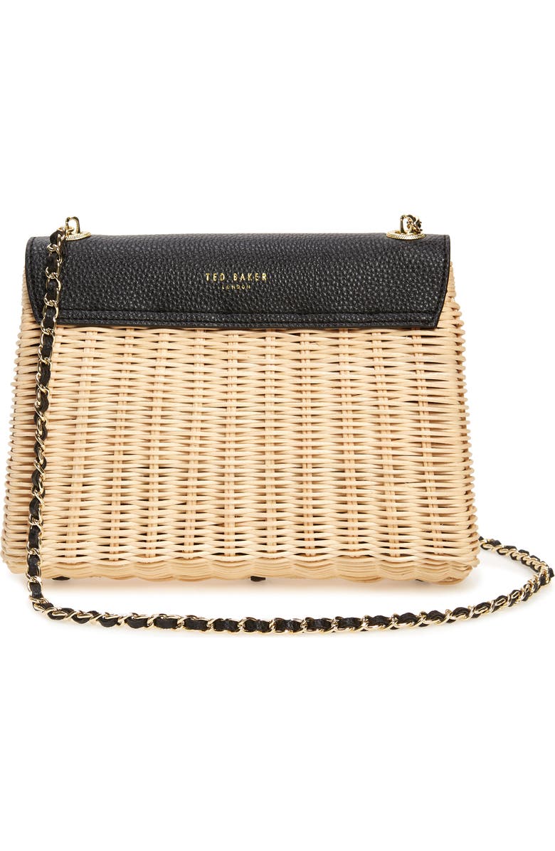 Ted Baker London Janiya Faux Leather & Woven Rattan Crossbody Bag, Alternate, color,