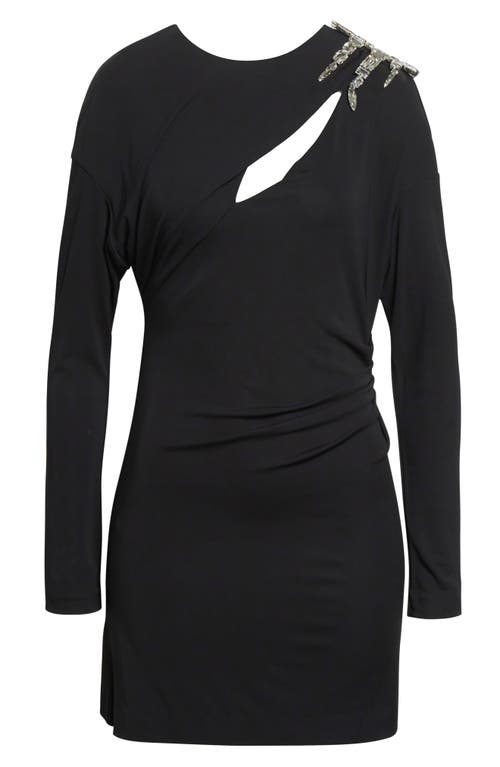 Area Crystal Cluster Draped Long Sleeve Jersey Minidress In Multi