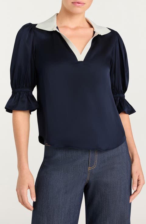 Freida Silk Johnny Collar Top