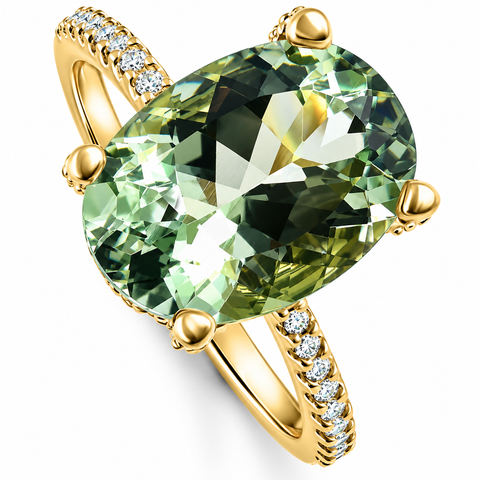 5 3/4ct Oval Green Amethyst Diamond Side Halo Ring 14k Gold Lab Grown