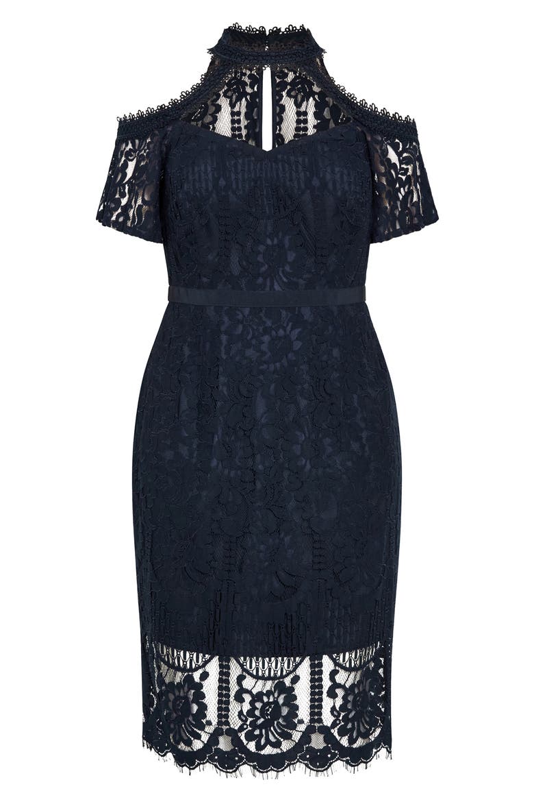 Pippa Cutout Lace Overlay Cocktail Midi Dress, Alternate, color, NAVY