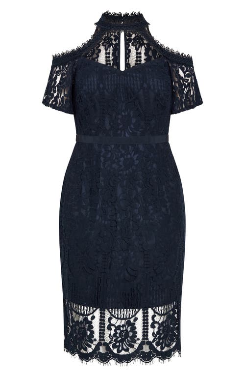 City Chic Pippa Cutout Lace Overlay Cocktail Midi Dress In Blue