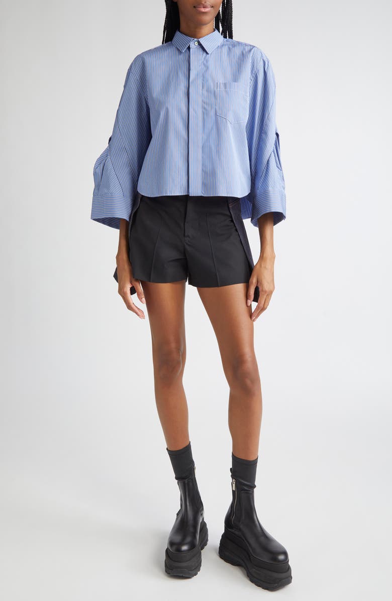 Sacai Stripe Poplin Button-Up Shirt, Alternate, color, 