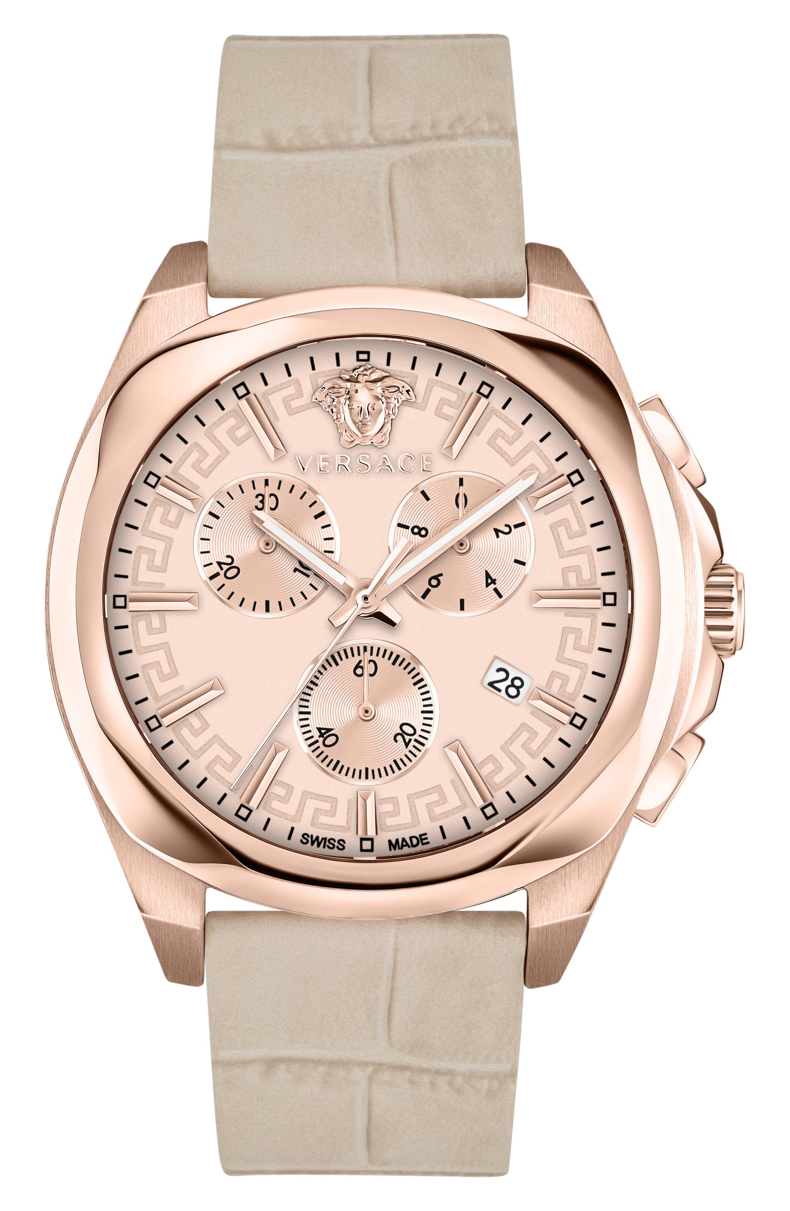 Versace Medusa Chronograph Quartz Croc Embossed Leather Strap Watch, 40mm