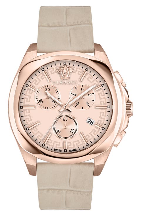 Medusa Chronograph Quartz Croc Embossed Leather Strap Watch, 40mm