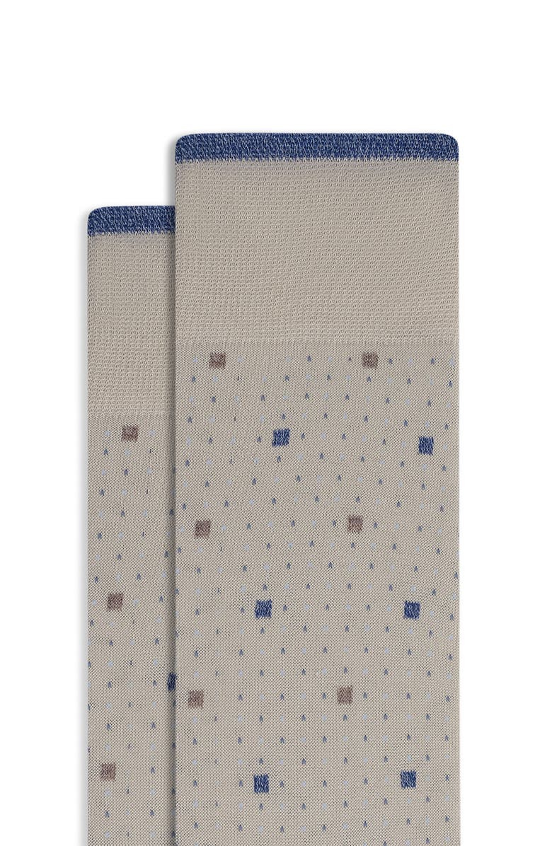 Bugatchi Geo Pattern Mercerized Cotton Blend Dress Socks, Alternate, color, Almond