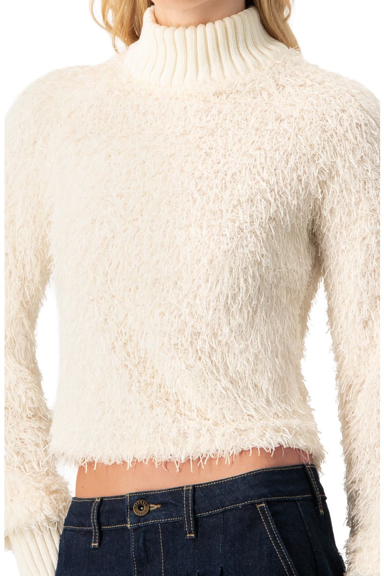 Long Sleeve Fringe Blouse with Ribbed High Neck, Alternate, color, Ivory